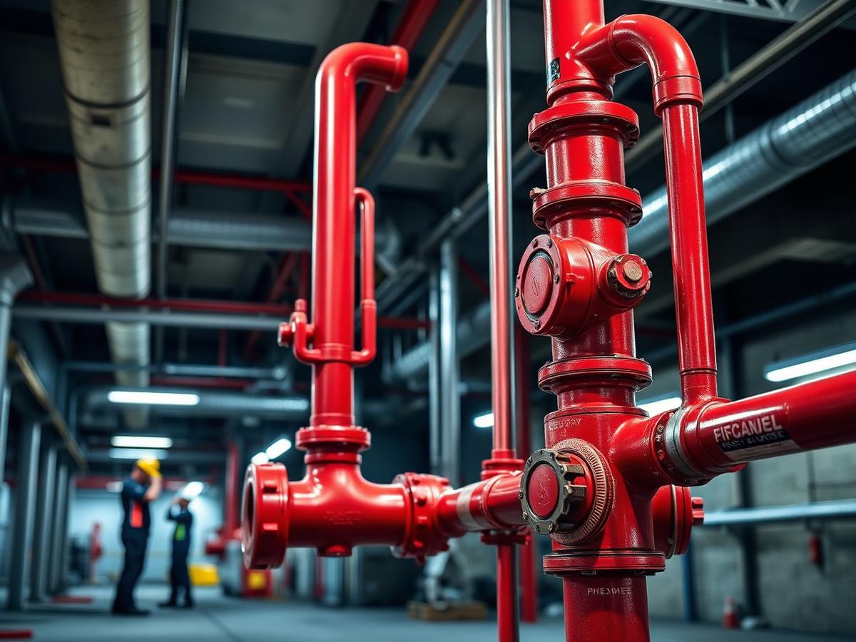 Fire Hydrant work by R.K Rout & Co. — Fire hydrant riser and valve assembly in a commercial basement